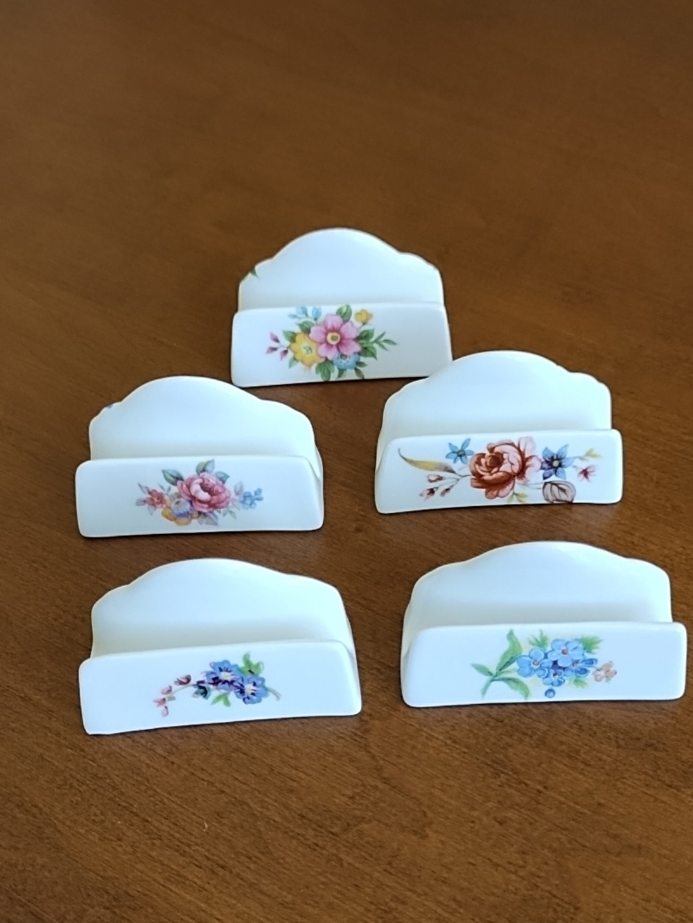 Vintage Fine Bone China England Floral Place Card Holders Shabby Chic Set Of 5